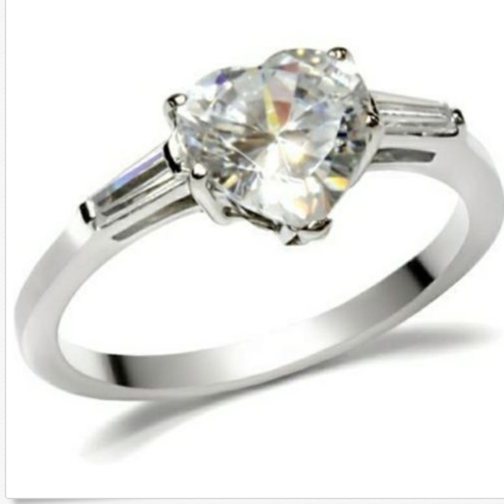 Silver Plated Ring Heart Cubic Zirconia  Size 9 10 promise  *